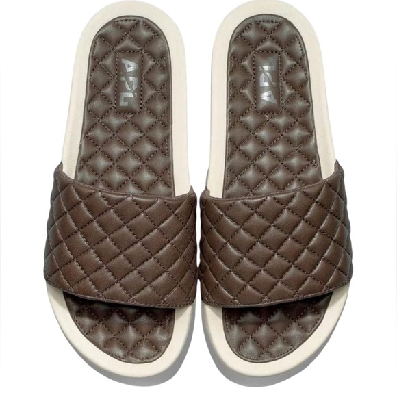 APL Lusso Slide Shoes Quilted Slip On Sandals Men’s Size 10 Chocolate/Pristine - Picture 1 of 16